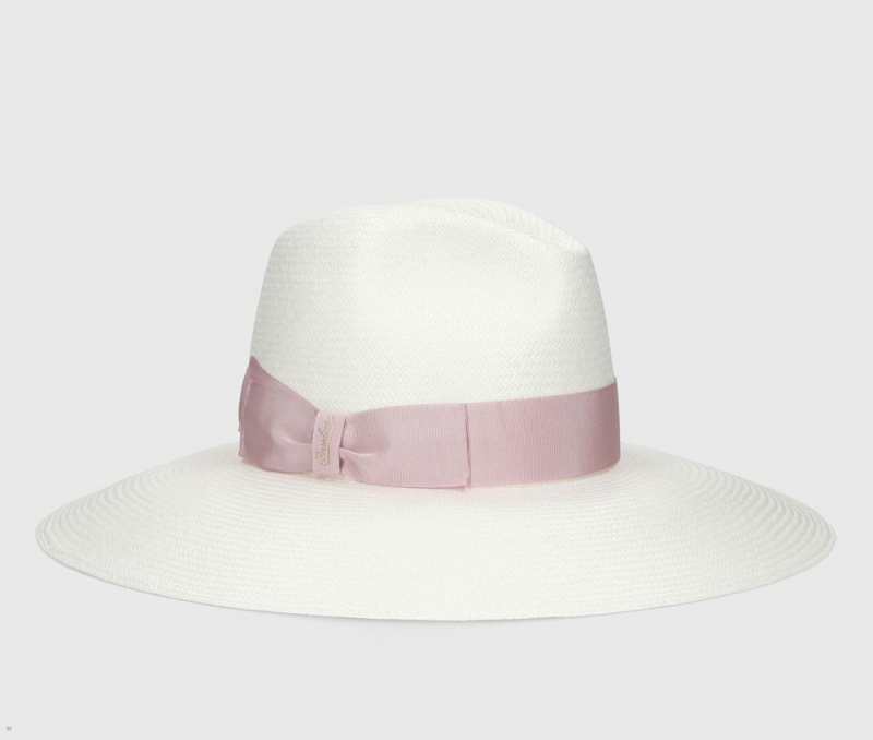 Chapeaux De Paille Borsalino Sophie Panama Fine Larges Brim Blanche Rose | BRL-83088882