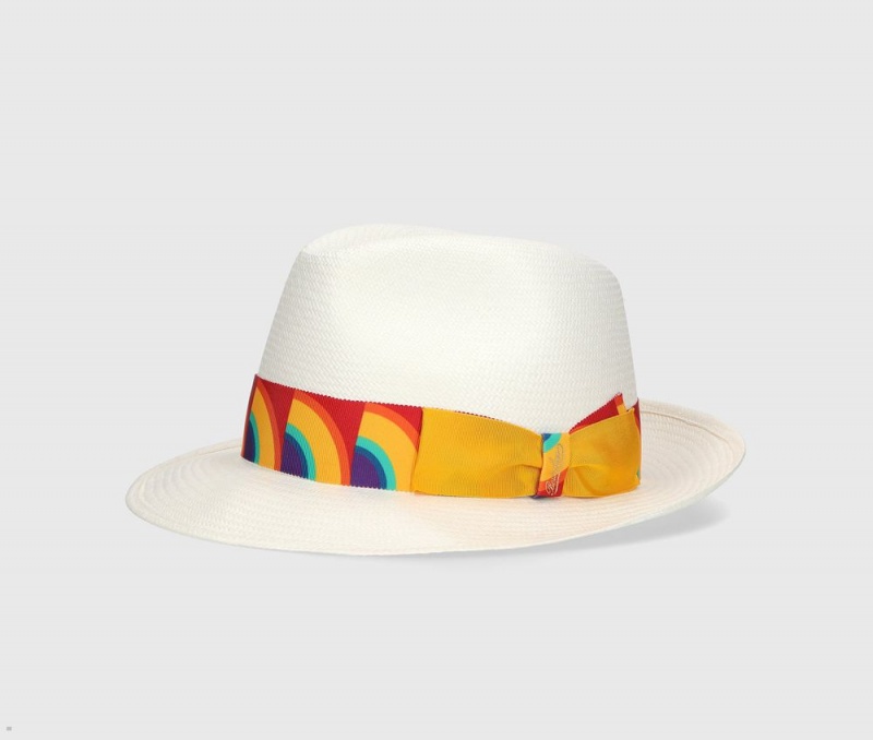 Chapeaux De Paille Borsalino Panama Fine Pride Blanche Rouge | LRL-72115408