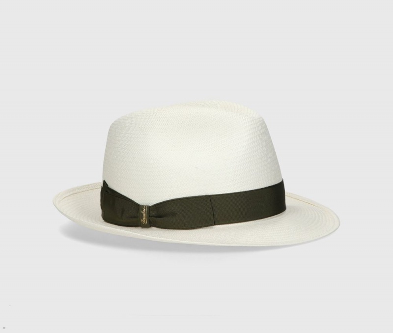 Chapeaux De Paille Borsalino Monica Panama Fine Medium Brim Vert Olive | XXV-70886728