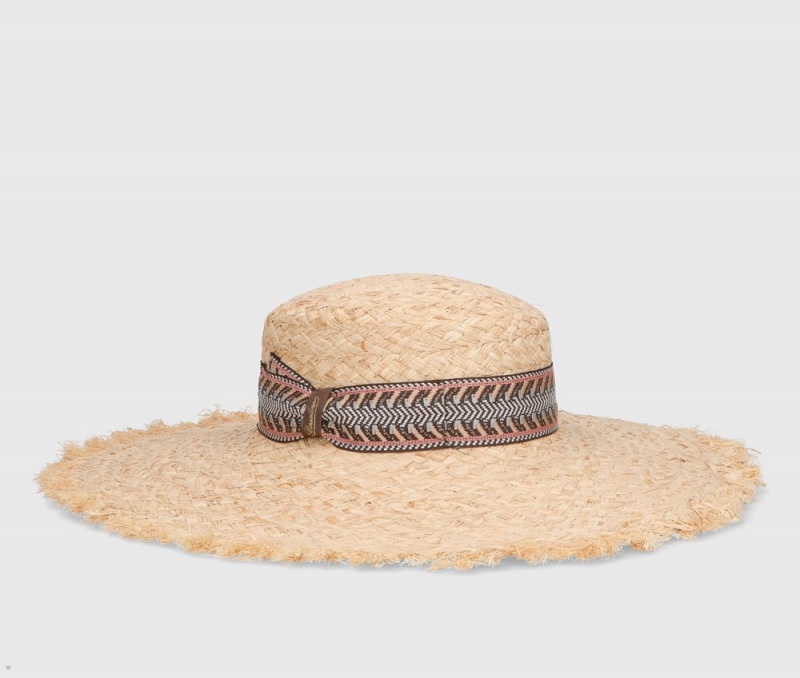 Chapeaux De Paille Borsalino Mia Raffia Chevron Hat Band Marron | QUS-74065917