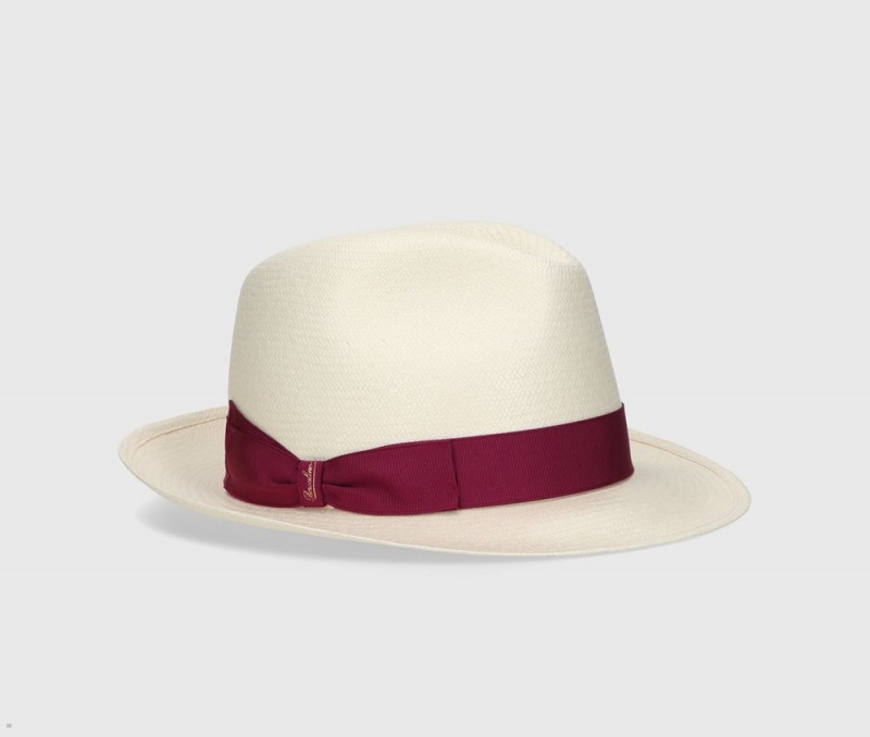 Chapeaux De Paille Borsalino Monica Panama Fine Medium Brim Rouge | KQV-93363779