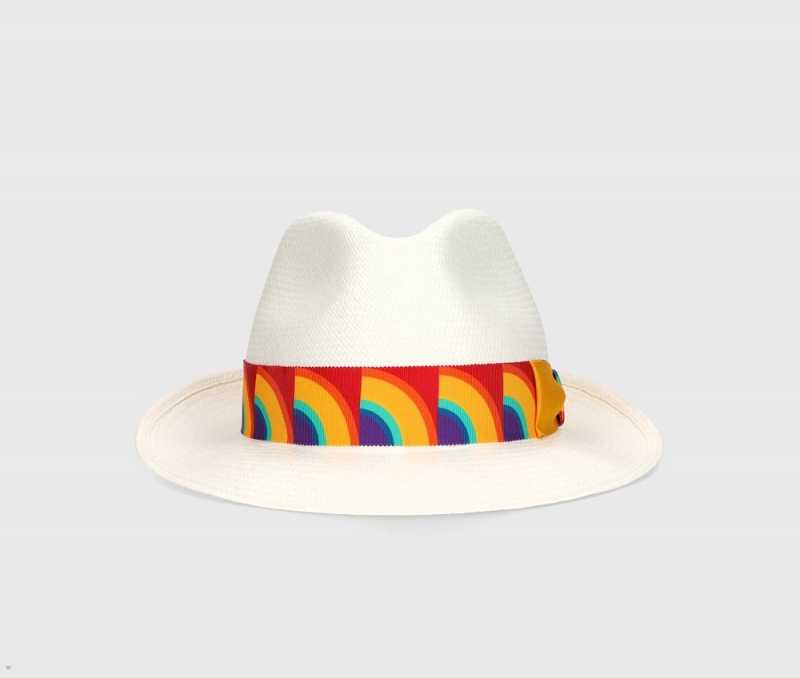 Chapeaux De Paille Borsalino Panama Fine Pride Blanche Rouge | LRL-72115408