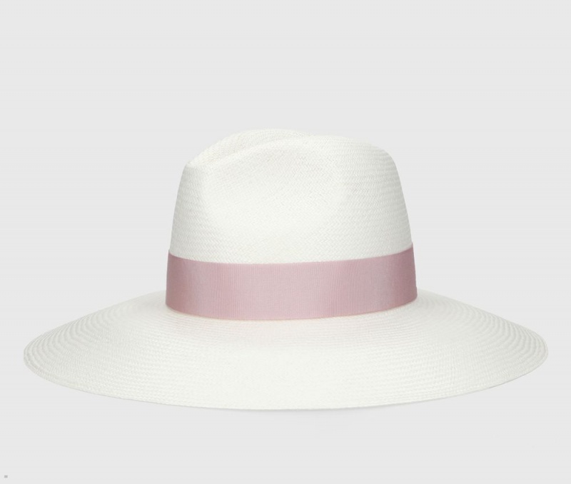 Chapeaux De Paille Borsalino Sophie Panama Fine Larges Brim Blanche Rose | BRL-83088882