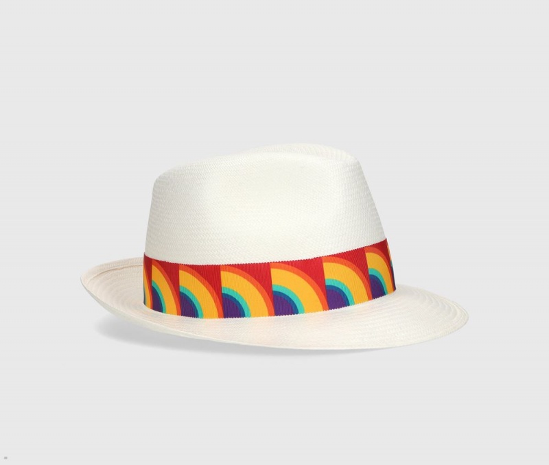 Chapeaux De Paille Borsalino Panama Fine Pride Blanche Rouge | LRL-72115408