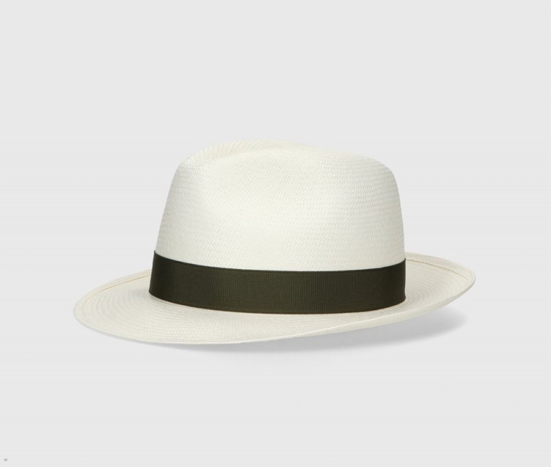 Chapeaux De Paille Borsalino Monica Panama Fine Medium Brim Vert Olive | XXV-70886728