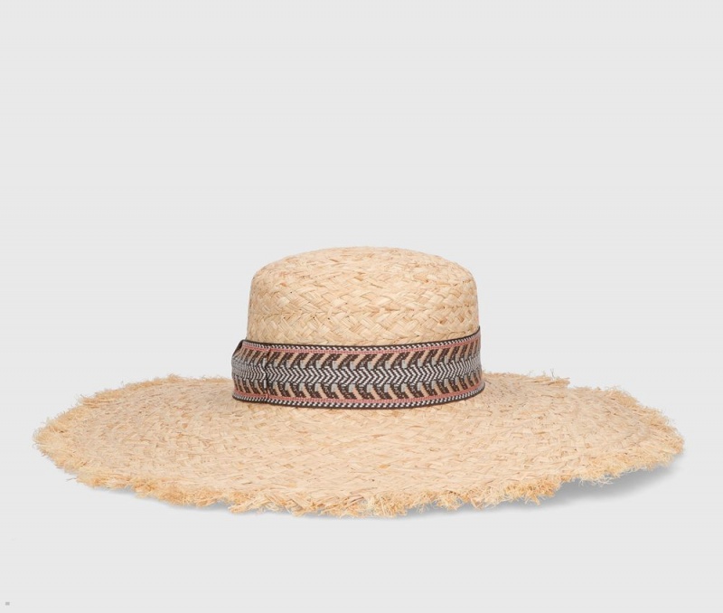 Chapeaux De Paille Borsalino Mia Raffia Chevron Hat Band Marron | QUS-74065917