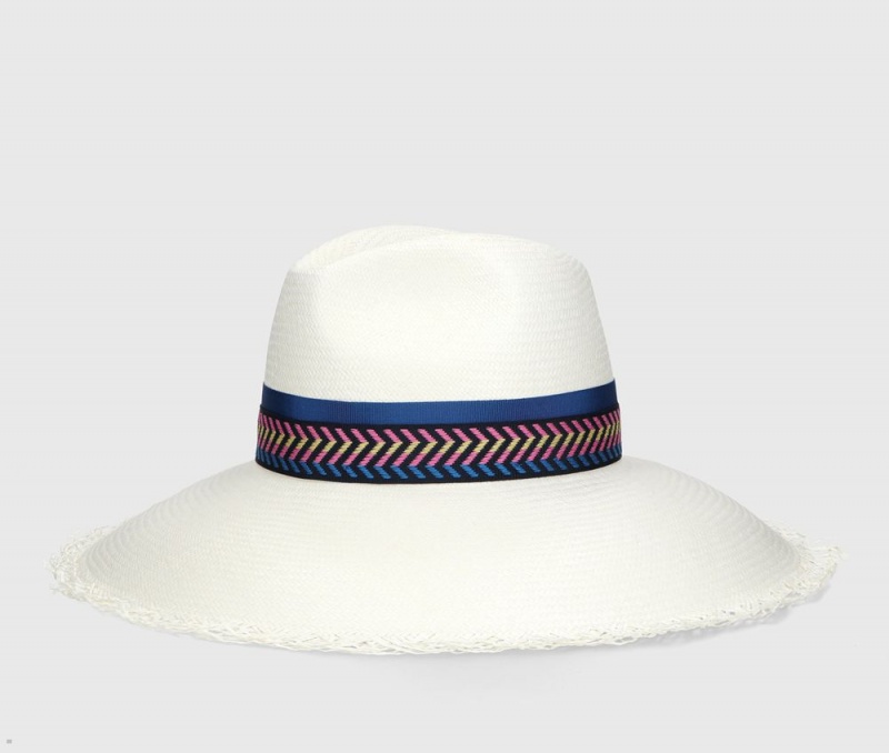 Chapeaux De Paille Borsalino Sophie Panama Fine Fringed Larges Brim Blanche Bleu Marine | EEO-08441785