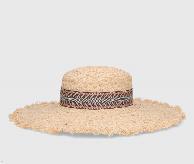 Chapeaux De Paille Borsalino Mia Raffia Chevron Hat Band Marron | QUS-74065917