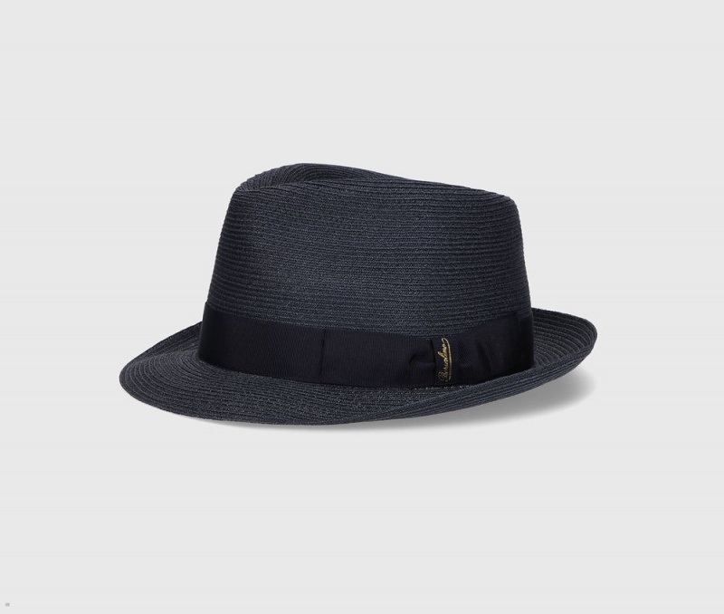 Chapeaux De Paille Borsalino Jules Braided Hemp Small Brim Bleu Marine | YQE-63600623