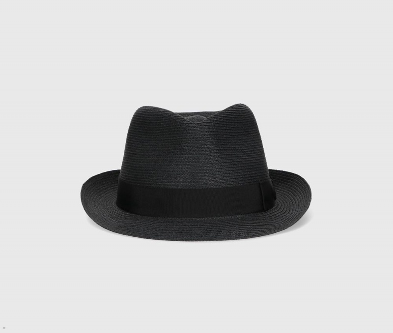 Chapeaux De Paille Borsalino Jules Braided Hemp Small Brim Noir | DTU-39907649