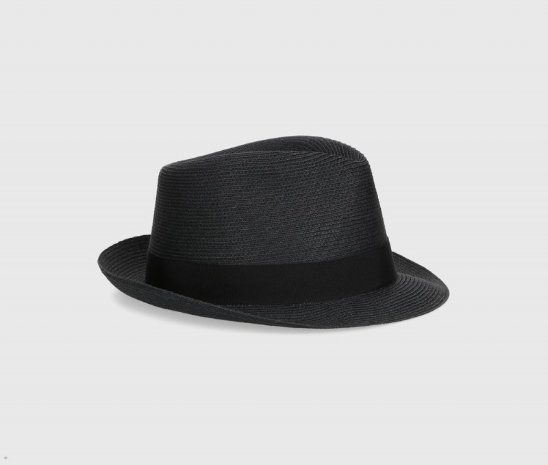 Chapeaux De Paille Borsalino Jules Braided Hemp Small Brim Noir | DTU-39907649