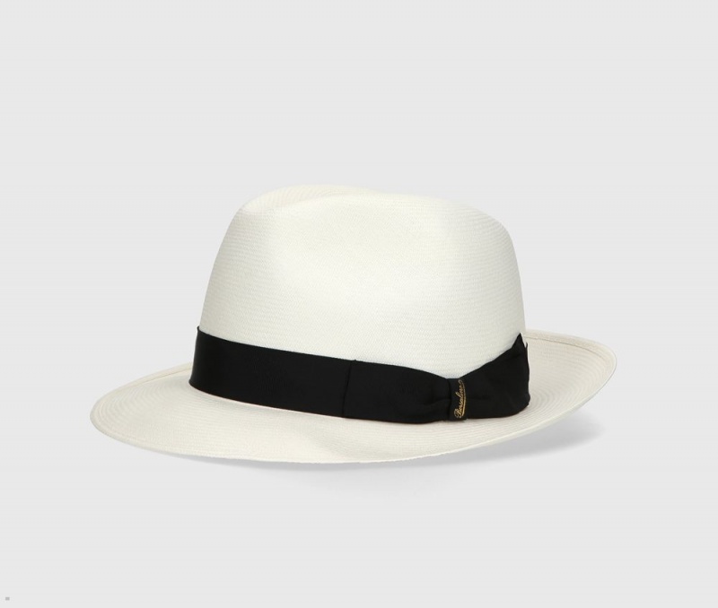 Chapeaux De Paille Borsalino Fidel Panama Extrafine Medium Brim Blanche Noir | WRQ-42655245