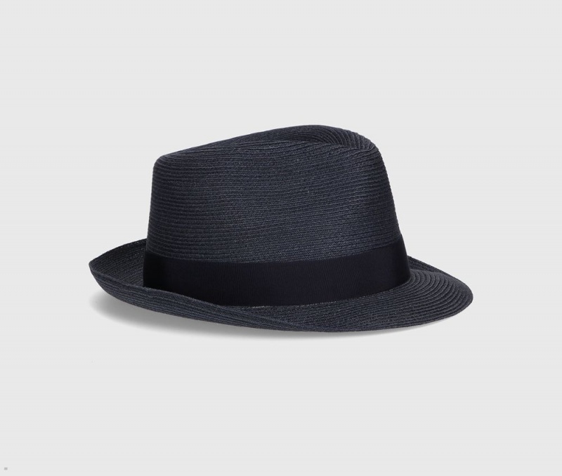 Chapeaux De Paille Borsalino Jules Braided Hemp Small Brim Bleu Marine | YQE-63600623