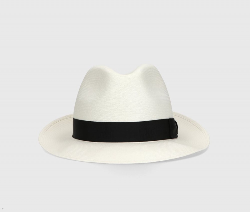 Chapeaux De Paille Borsalino Fidel Panama Extrafine Medium Brim Blanche Noir | WRQ-42655245