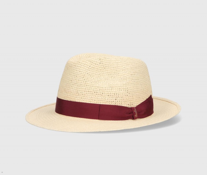 Chapeaux De Paille Borsalino Federico Panama Semicrochet Rouge | XBG-86899718