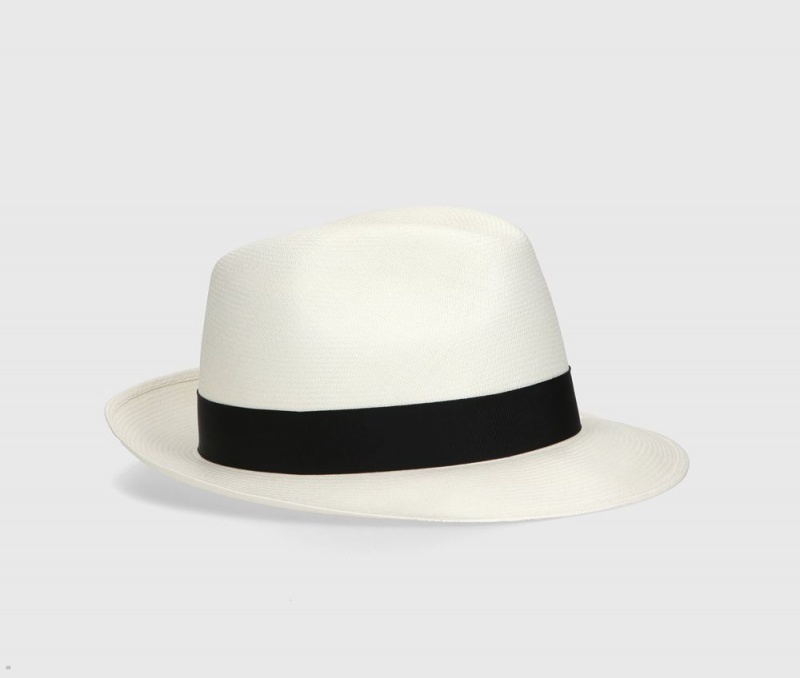 Chapeaux De Paille Borsalino Fidel Panama Extrafine Medium Brim Blanche Noir | WRQ-42655245