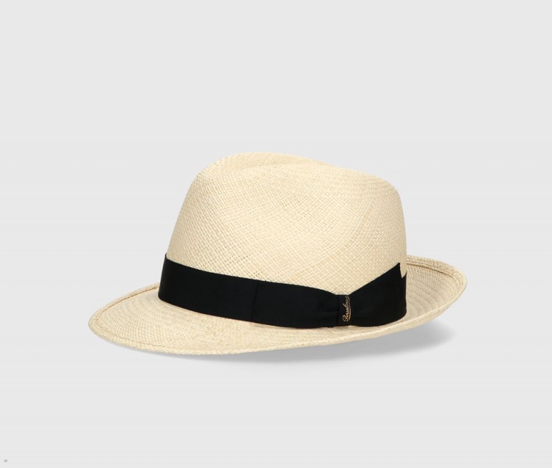 Chapeaux De Paille Borsalino Federico Panama Quito Medium Brim Noir | NIR-75379530