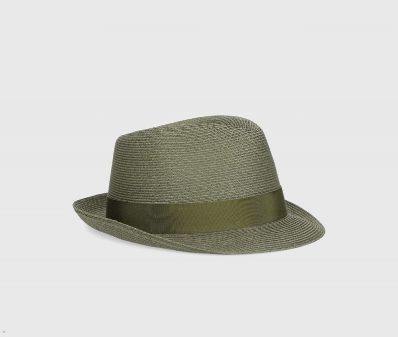 Chapeaux De Paille Borsalino Jules Braided Hemp Small Brim Vert Olive | RWI-69359086