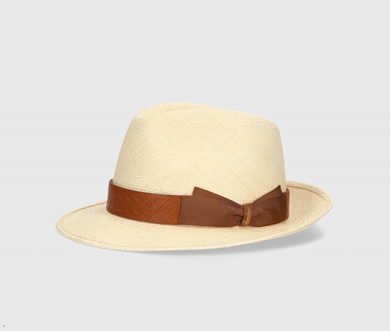 Chapeaux De Paille Borsalino Federico Panama Quito Cuir Hat Band Marron | TMK-76295063