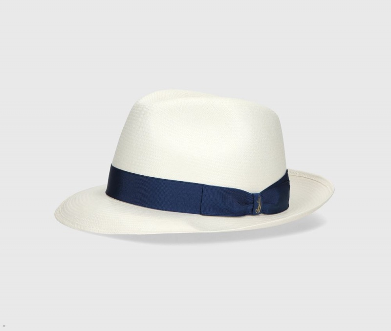 Chapeaux De Paille Borsalino Federico Panama Fine Medium Brim Bleu | XJU-42508464