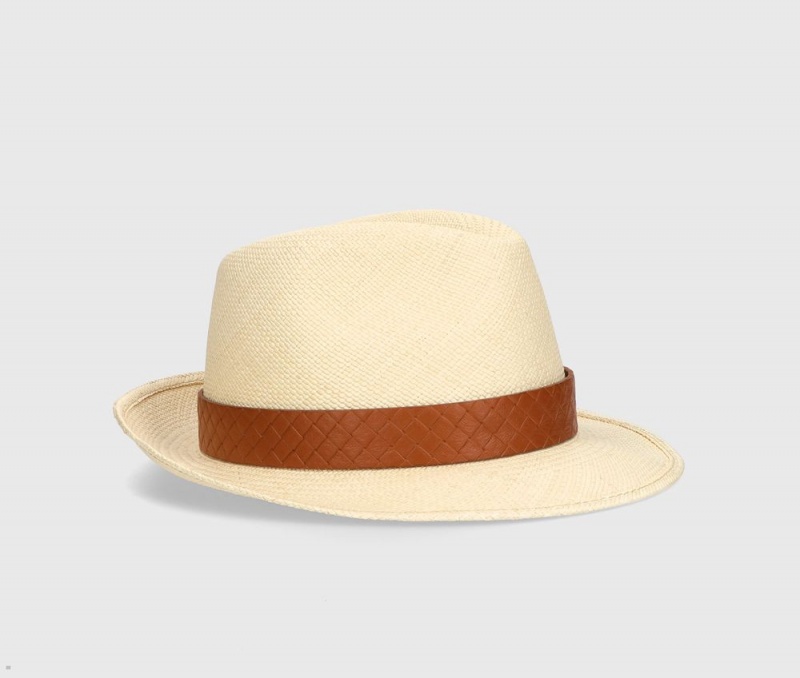 Chapeaux De Paille Borsalino Federico Panama Quito Cuir Hat Band Marron | TMK-76295063