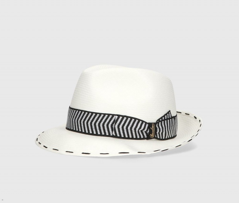 Chapeaux De Paille Borsalino Federico Panama Fine Chevron Hatband Blanche Noir | XWY-21280598