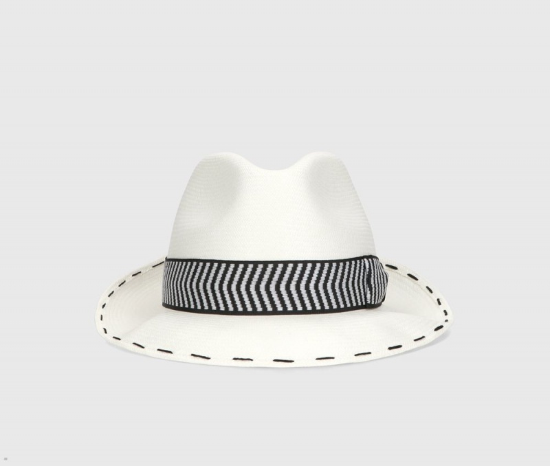 Chapeaux De Paille Borsalino Federico Panama Fine Chevron Hatband Blanche Noir | XWY-21280598