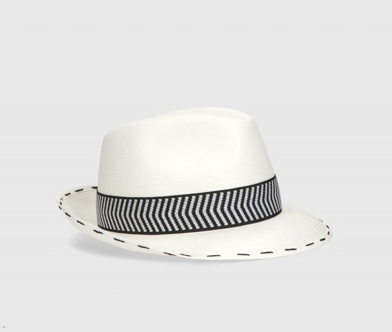 Chapeaux De Paille Borsalino Federico Panama Fine Chevron Hatband Blanche Noir | XWY-21280598