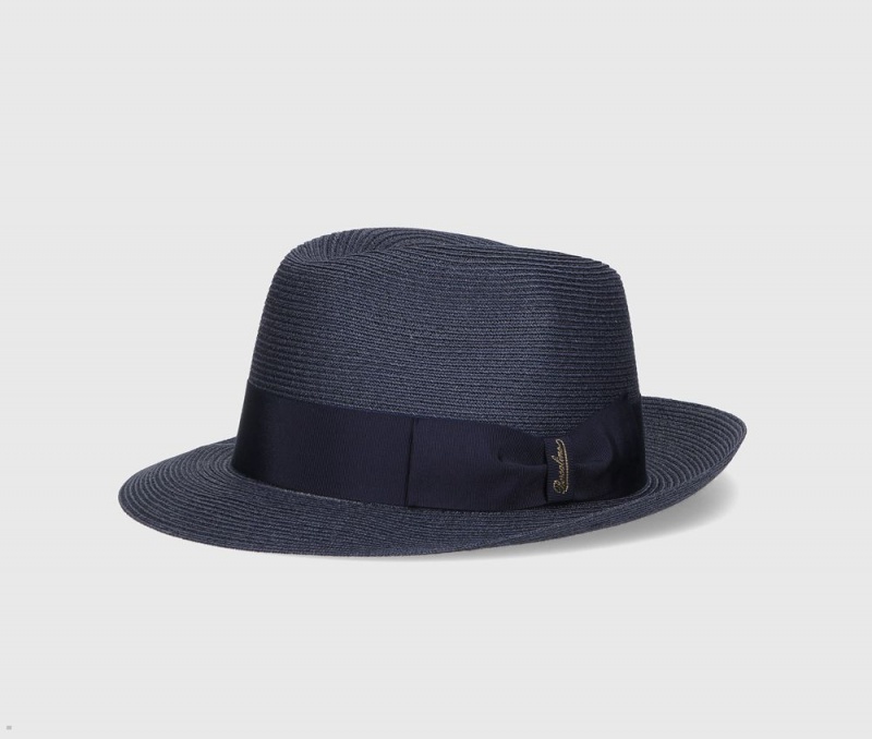 Chapeaux De Paille Borsalino Edward Braided Hemp Bleu Marine | UIU-80901317