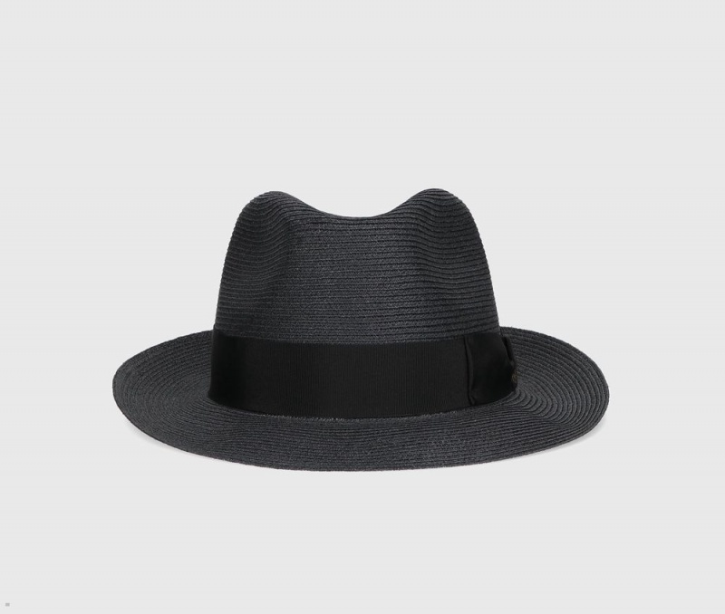 Chapeaux De Paille Borsalino Edward Braided Hemp Noir | HDY-50429203