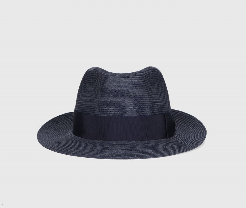 Chapeaux De Paille Borsalino Edward Braided Hemp Bleu Marine | UIU-80901317