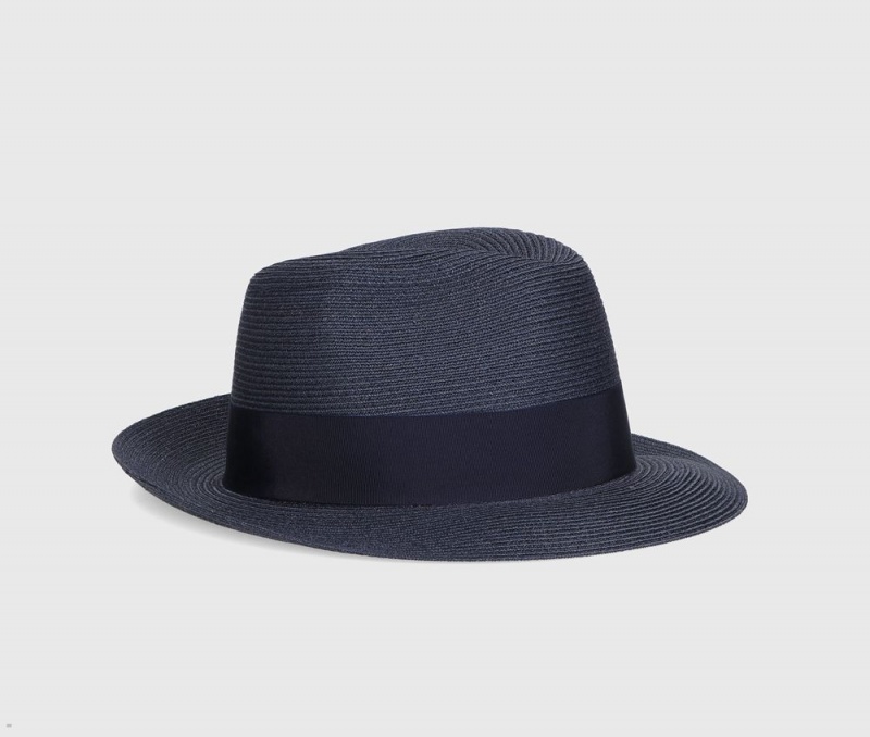 Chapeaux De Paille Borsalino Edward Braided Hemp Bleu Marine | UIU-80901317