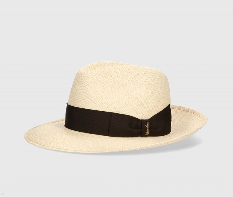 Chapeaux De Paille Borsalino Amedeo Panama Quito Larges Brim Marron | FTW-47097949