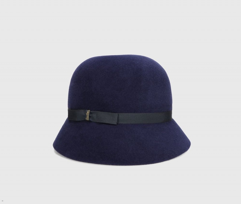 Chapeau Feutre Borsalino Velour Cloche Bleu Marine | RRU-06504115