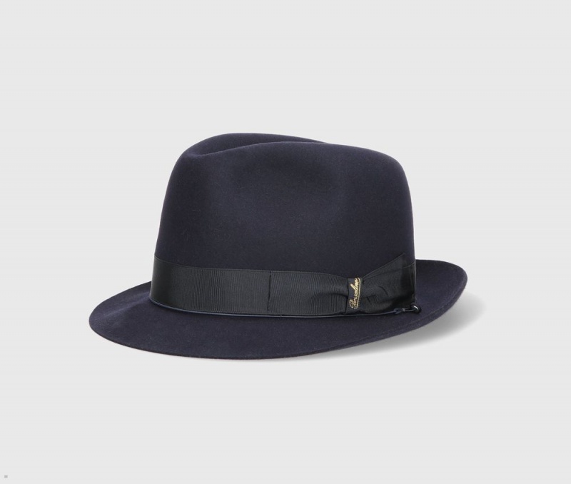 Chapeau Feutre Borsalino Umberto Charlait Small Brim Bleu Marine | PAO-14821747