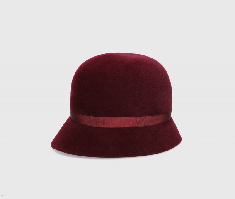 Chapeau Feutre Borsalino Velour Cloche Bordeaux | QJP-76637832