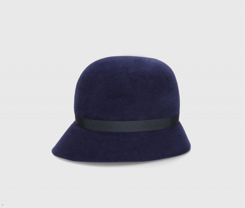 Chapeau Feutre Borsalino Velour Cloche Bleu Marine | RRU-06504115