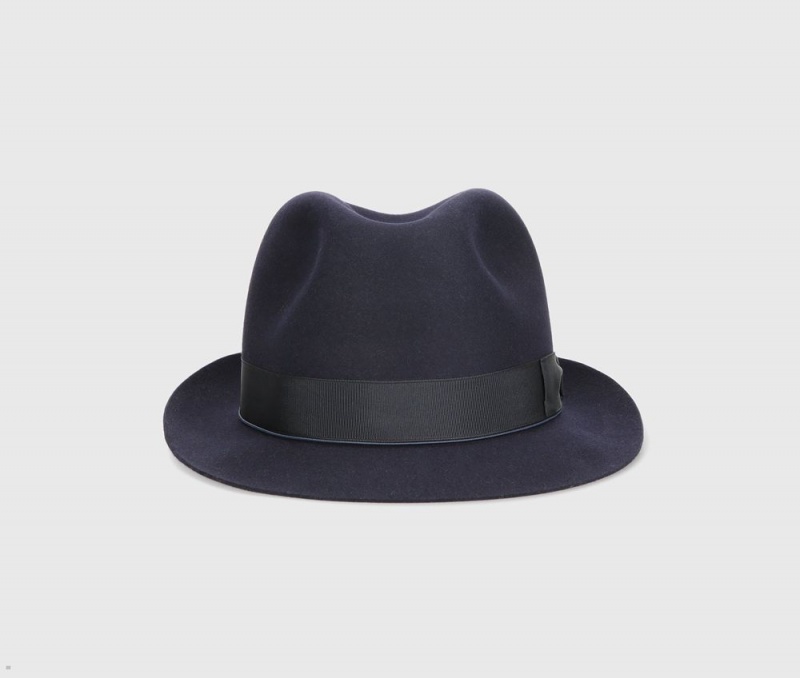 Chapeau Feutre Borsalino Umberto Charlait Small Brim Bleu Marine | PAO-14821747