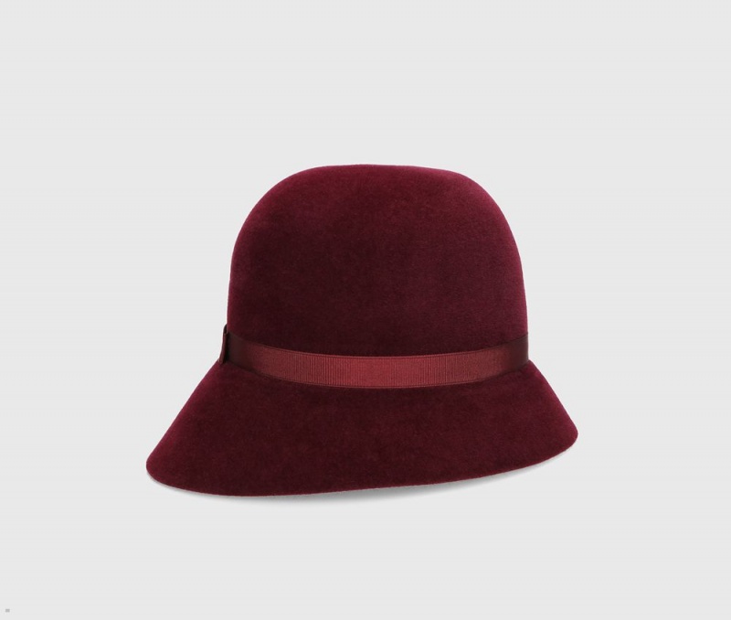 Chapeau Feutre Borsalino Velour Cloche Bordeaux | QJP-76637832