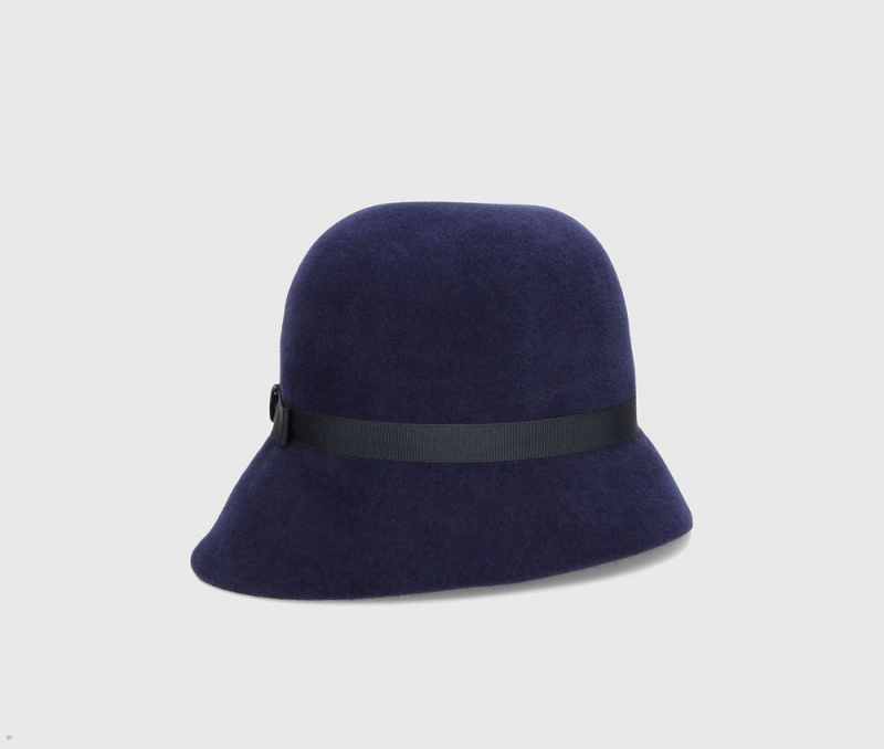 Chapeau Feutre Borsalino Velour Cloche Bleu Marine | RRU-06504115