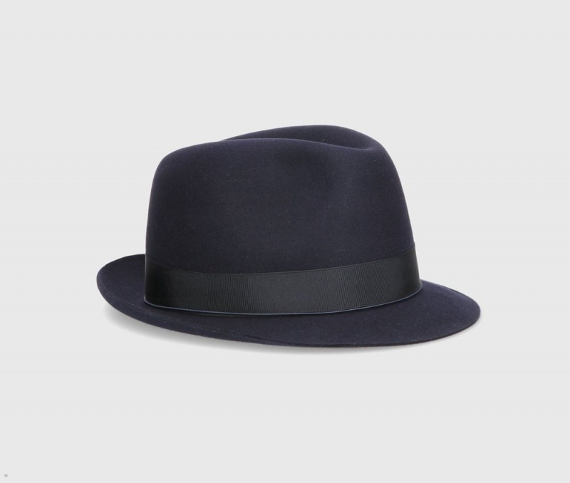 Chapeau Feutre Borsalino Umberto Charlait Small Brim Bleu Marine | PAO-14821747