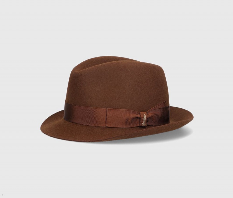 Chapeau Feutre Borsalino Trilby Brushed Small Brim Marron | WXO-06151268