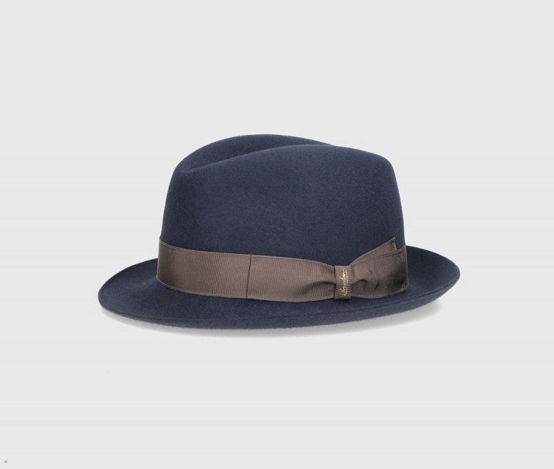 Chapeau Feutre Borsalino Trilby Brushed Small Brim Bleu | CPR-20528948