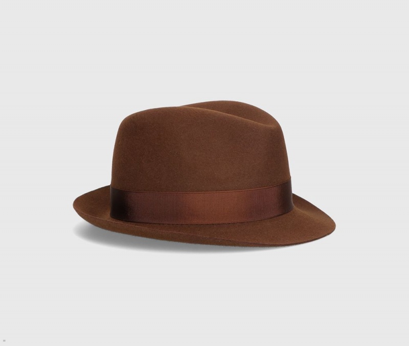 Chapeau Feutre Borsalino Trilby Brushed Small Brim Marron | WXO-06151268