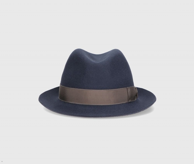 Chapeau Feutre Borsalino Trilby Brushed Small Brim Bleu | CPR-20528948