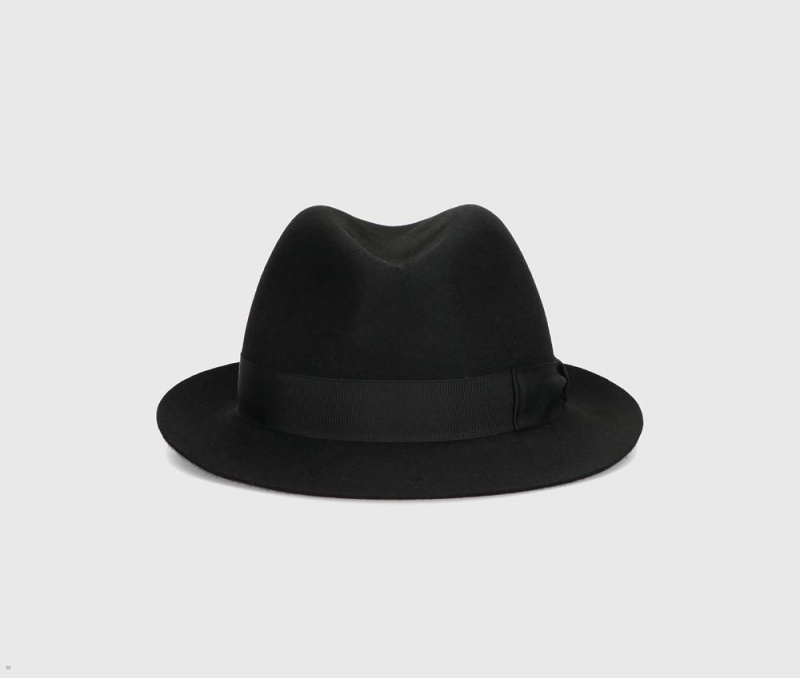 Chapeau Feutre Borsalino Trilby Brushed Small Brim Noir | LUB-07431307