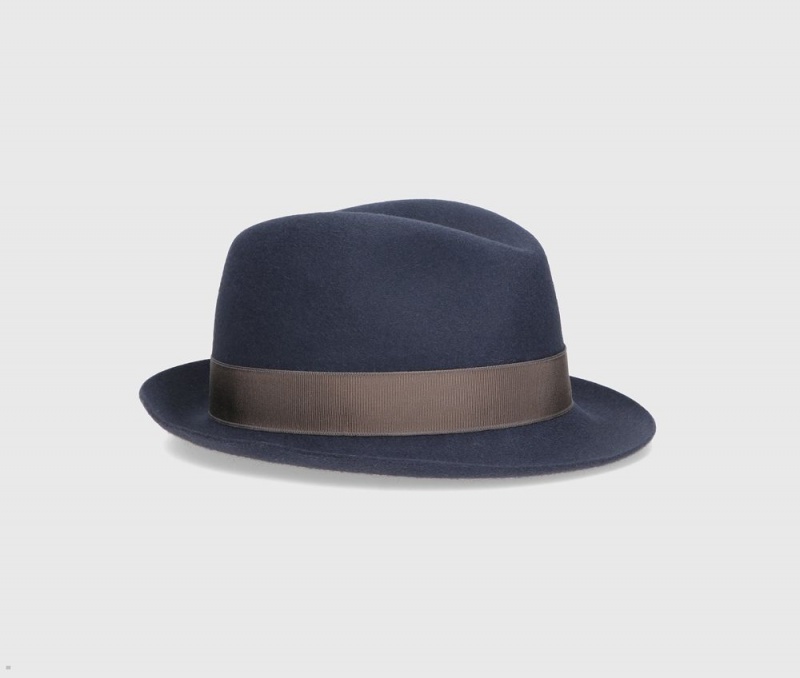 Chapeau Feutre Borsalino Trilby Brushed Small Brim Bleu | CPR-20528948