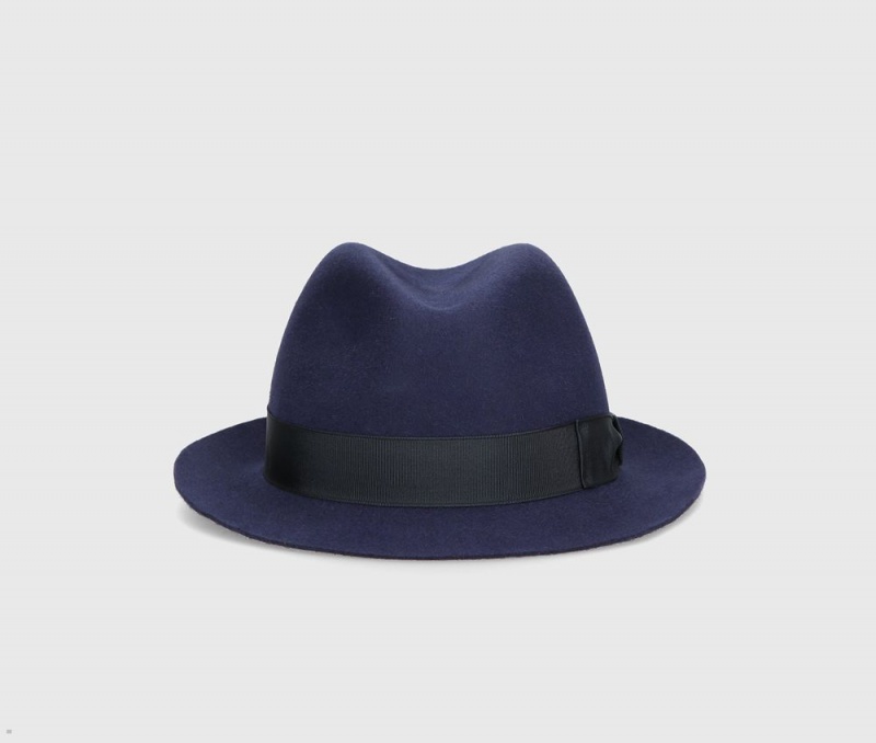 Chapeau Feutre Borsalino Trilby Brushed Small Brim Bleu Marine | YRA-79479469