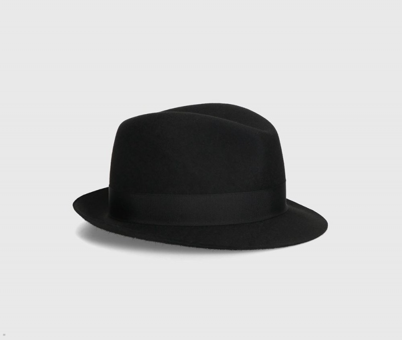 Chapeau Feutre Borsalino Trilby Brushed Small Brim Noir | LUB-07431307