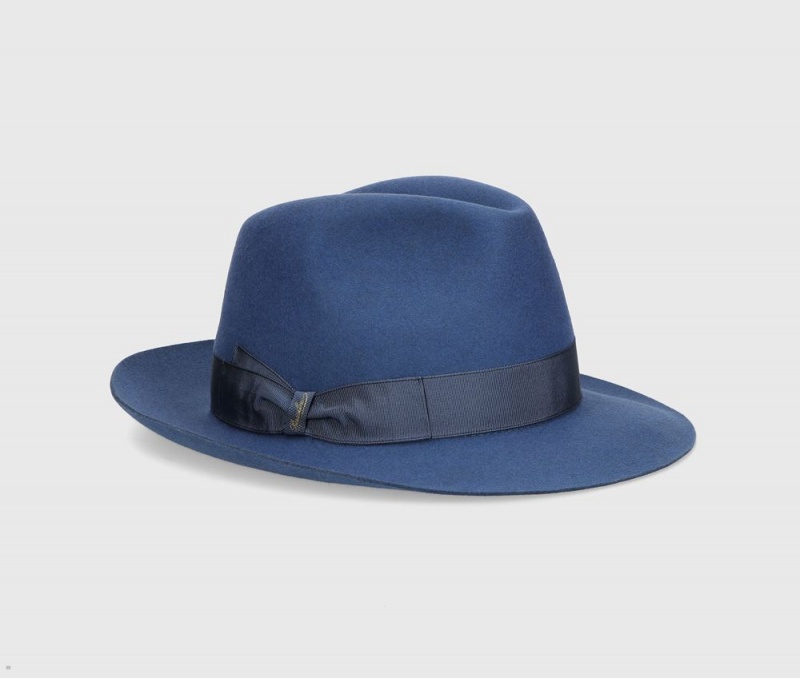 Chapeau Feutre Borsalino Monica Folar Medium Brim Bleu | FPJ-73928220